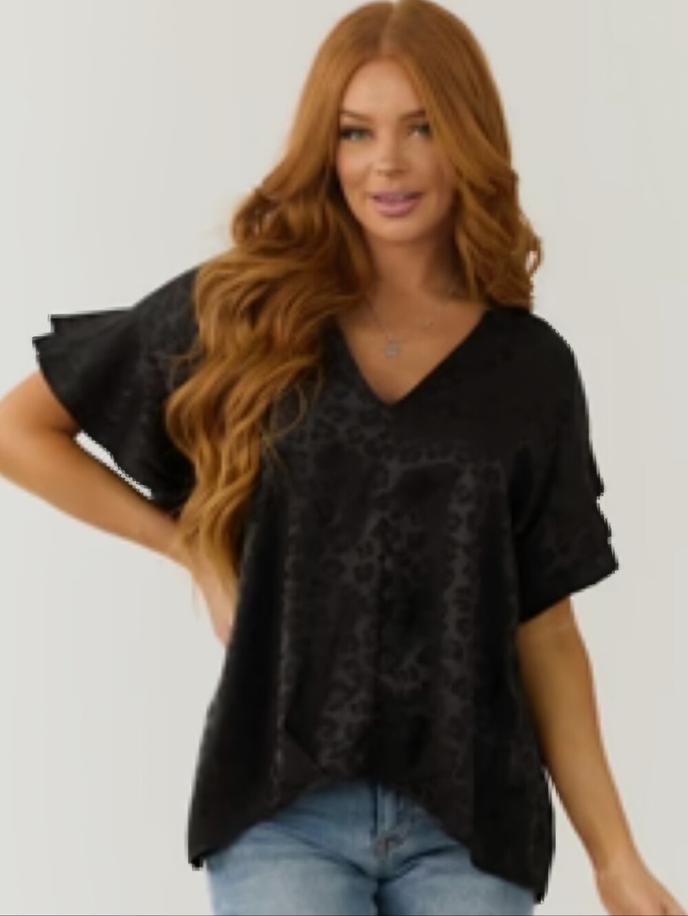 Black V-Neck Short Sleeve Women's Top